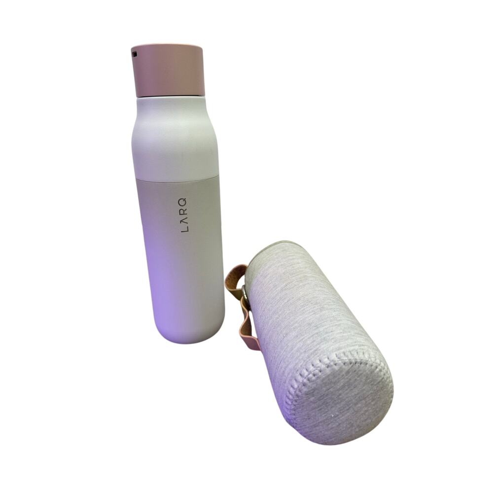 Larq Purevis Insulated White Pink Water Bottle w/ Gray Carrier (not working)